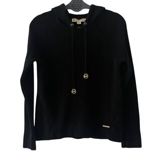 Michael Kors Black Waffle Weave Hoodie Sweater Small Medium‎